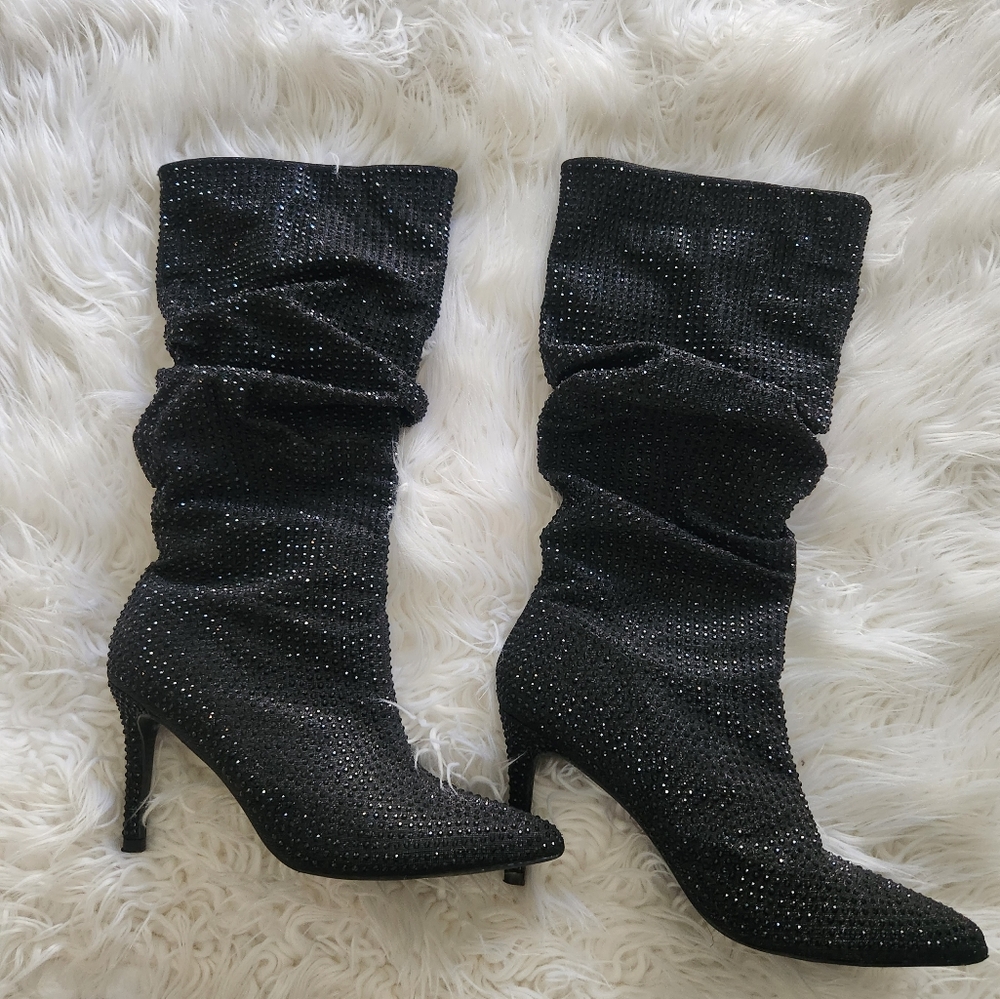 Black rhinestone boots